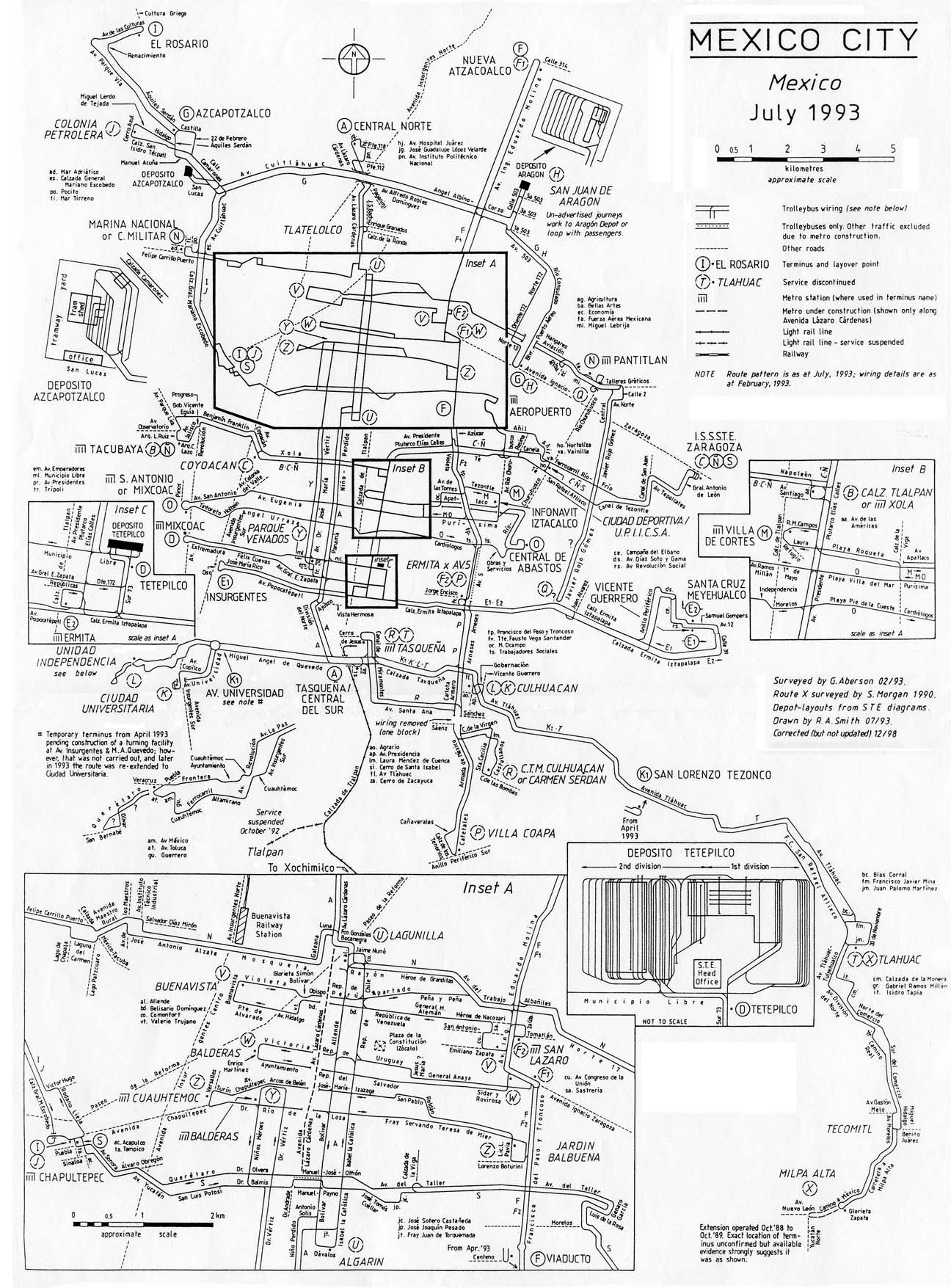 Takto hustá byla trolejbusová síť v hlavním městě ještě v roce 1993. (autor: R. A. Smith; sbírka Allena Morrisona)