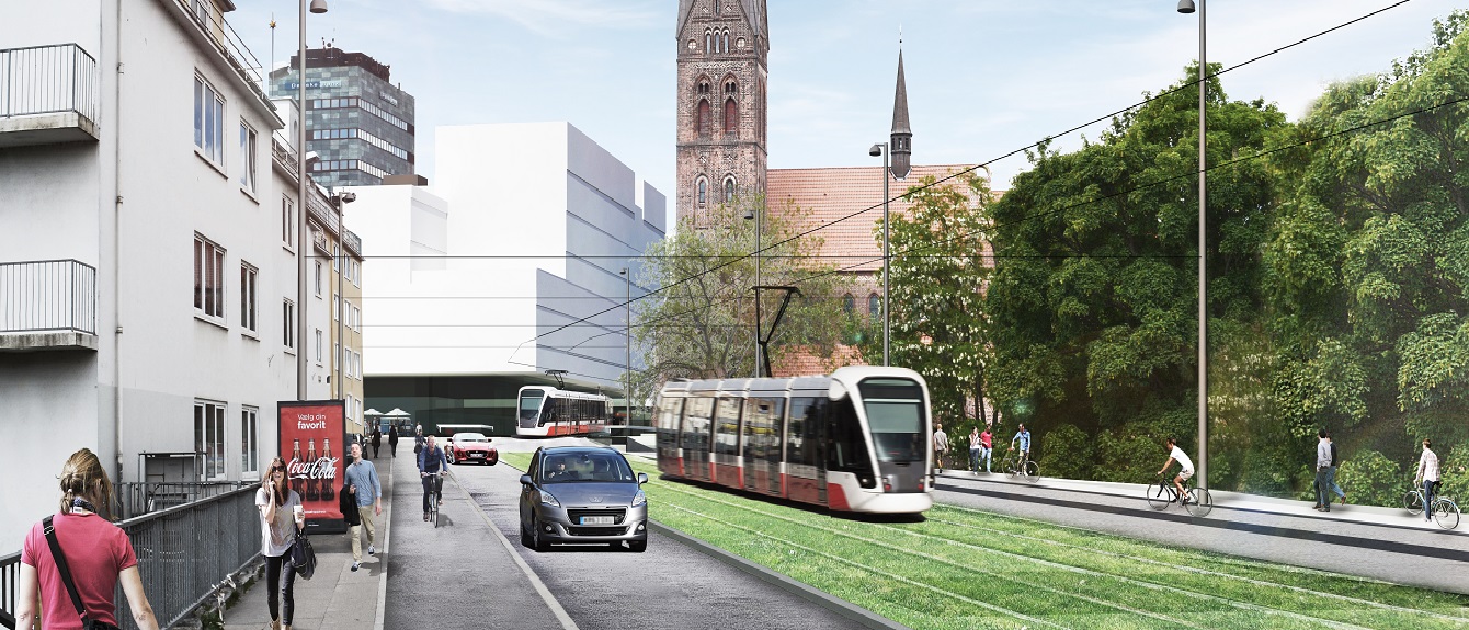 Vizualizace tramvají v dánském městě Odense. (zdroj: Odenseletbane.dk)