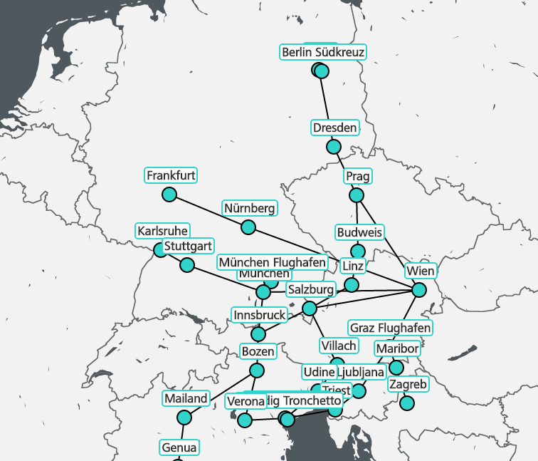 6 evropských zemí, 25 měst, 50 spojů. Tak vypadá síť dopravce Hellö nyní. (zdroj: Hellö)