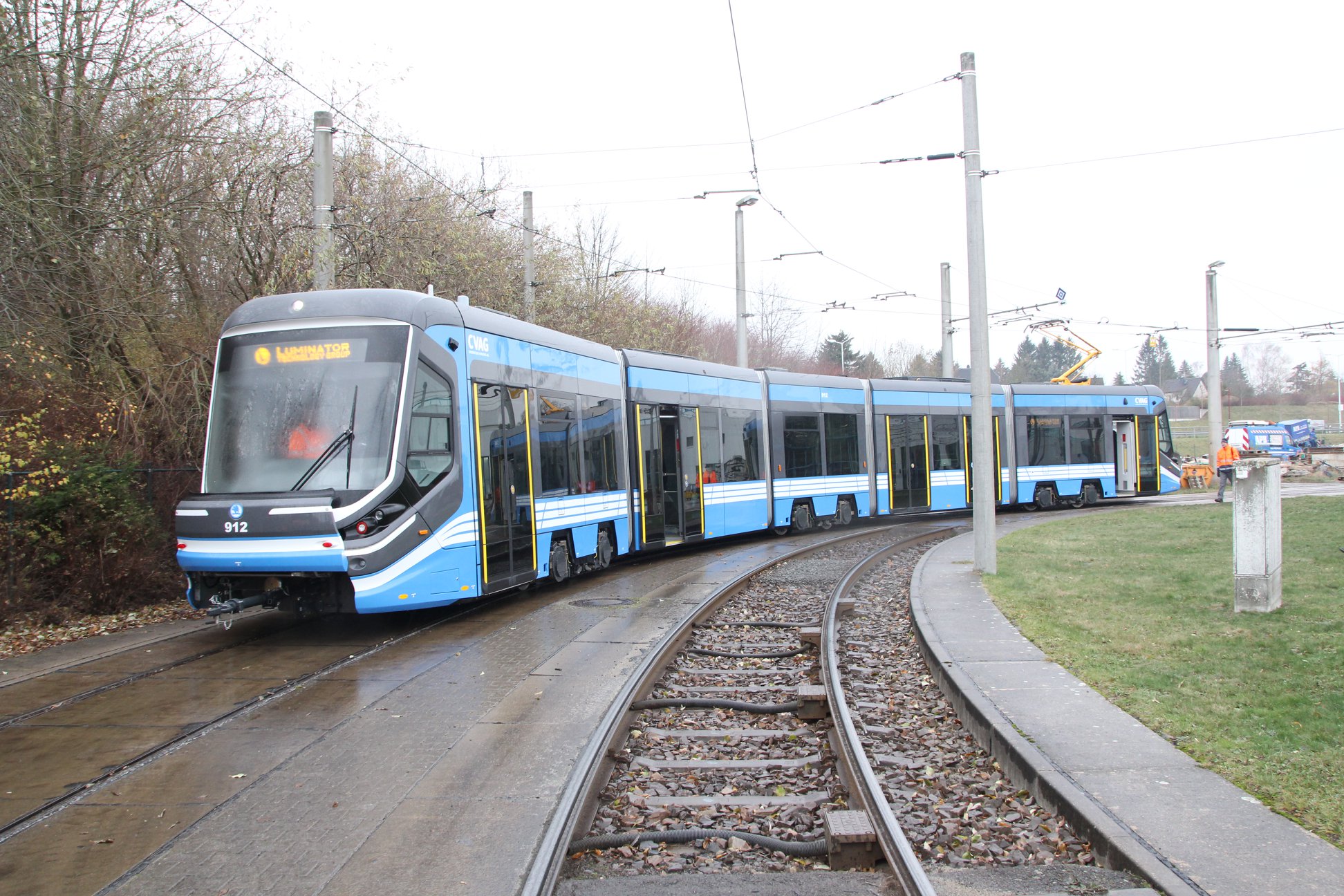 Tramvaj Škoda 3T pro Chemnitz během zkušební jízdy. (foto: CVAG)