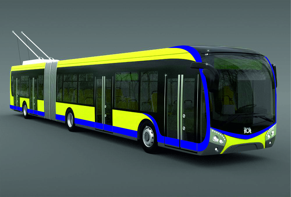 Do Teplic by měly zamířit trolejbus Škoda 33 Tr - článková verze modelu SOR NS 18 ve variantě trolejbusu. Obrázek představuje pouhou ilustrační fotomontáž. (zdroj: SOR Libchavy, fotomontáž ČS Dopravak)