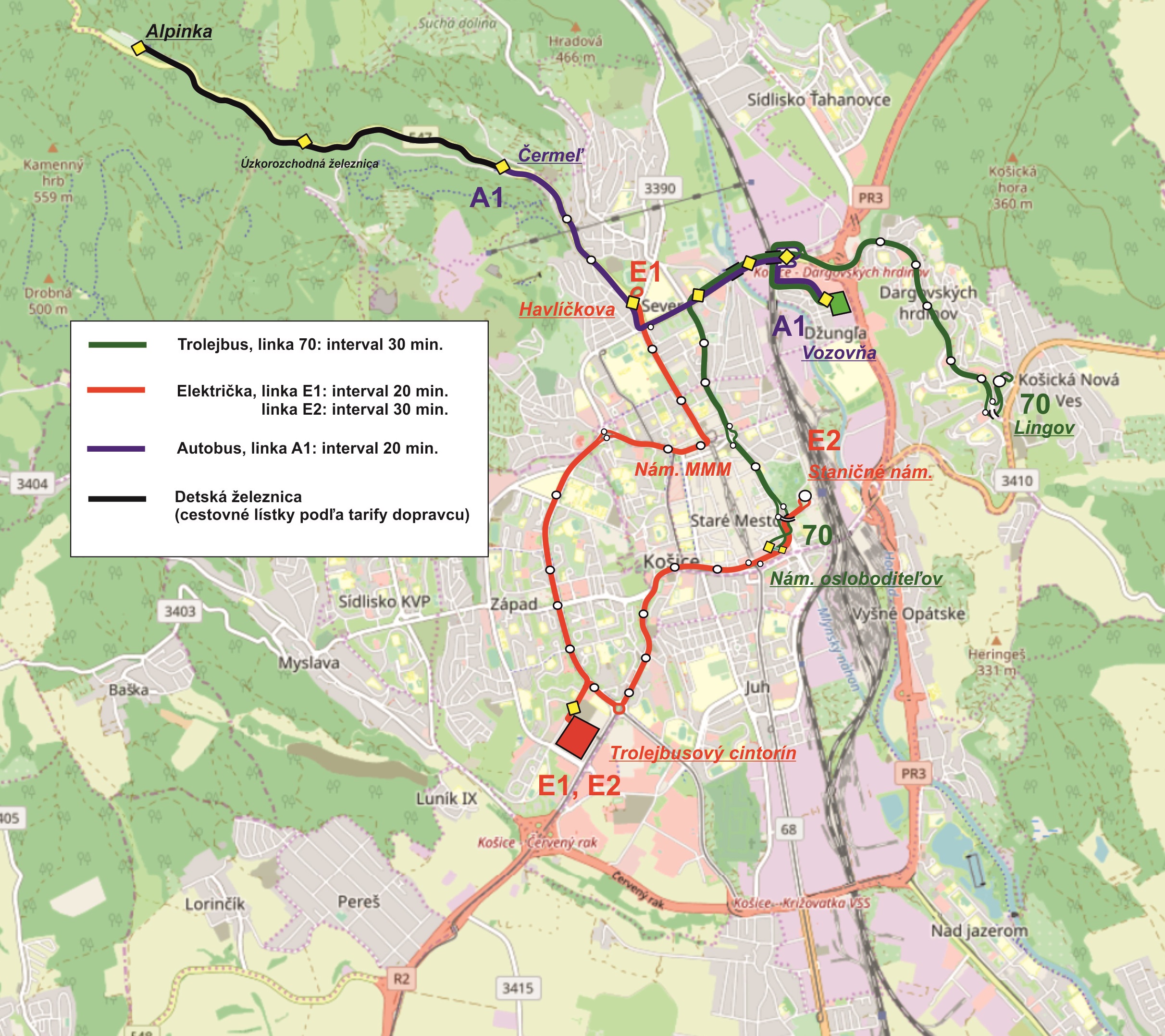 Vedení zvláštních linek. Mapu ve větším rozlišení naleznete pod tímto odkazem .