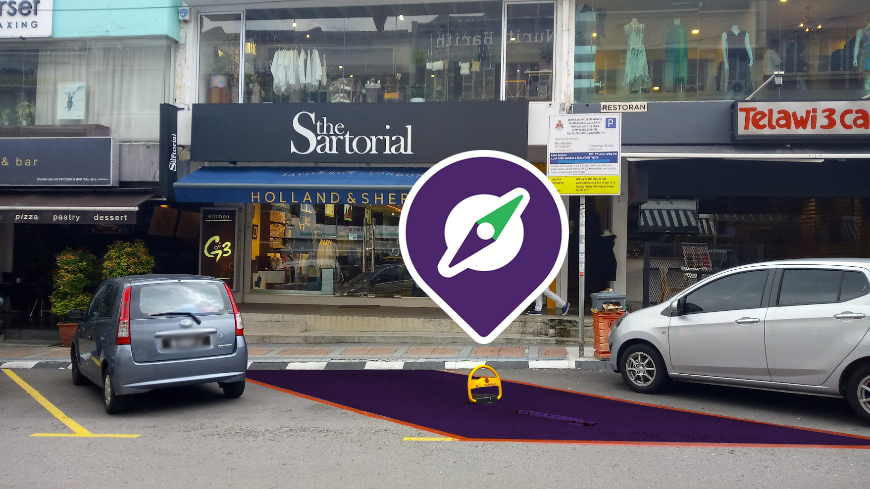 Outside view of the new parking space (please note that the floor is not actually painted purple)