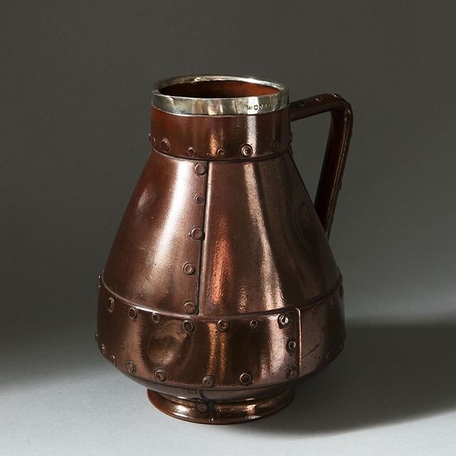Crazy pottery jug. #jugaholics simulating beaten copper. Great for lemonade in the garden. Locally made at Doulton, Lambeth but retailed by a firm called Keller in Paris.