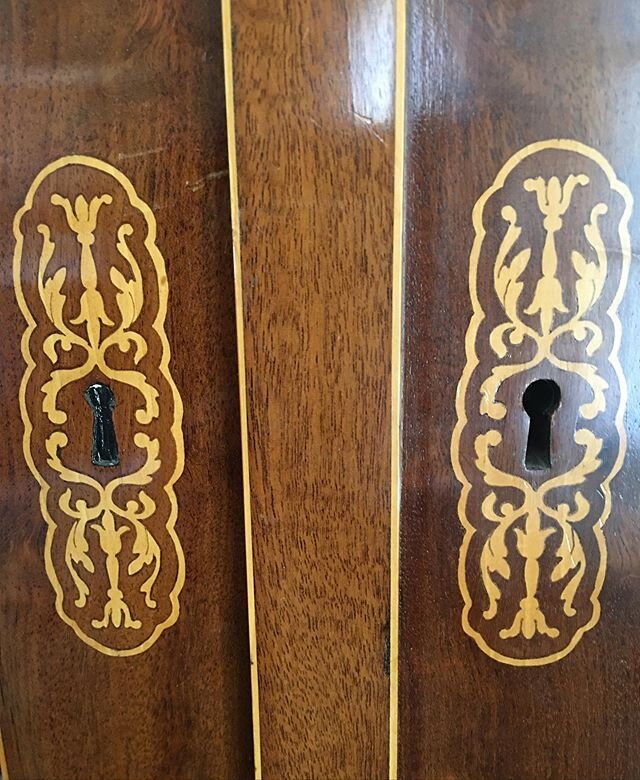 These days I get the sense that marquetry, especially from the 19th is not to everyone&rsquo;s taste. However. I find these escutcheons which half echo 17th c seaweed marquetry and half stand in the place of gilt metal mounts, rather charming.