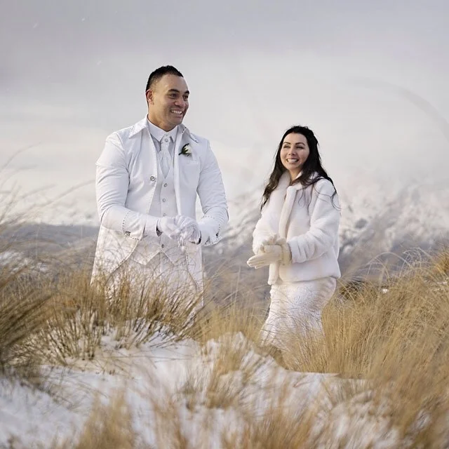 Right up in the snow - Kristie and Jerry by Sunshine Weddings.