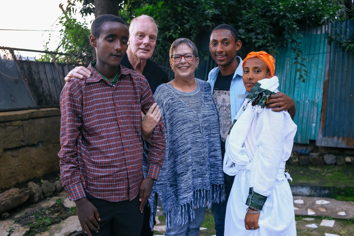 Sharon and George with Biruh, Temmar and Sebi, the three children they sponsor