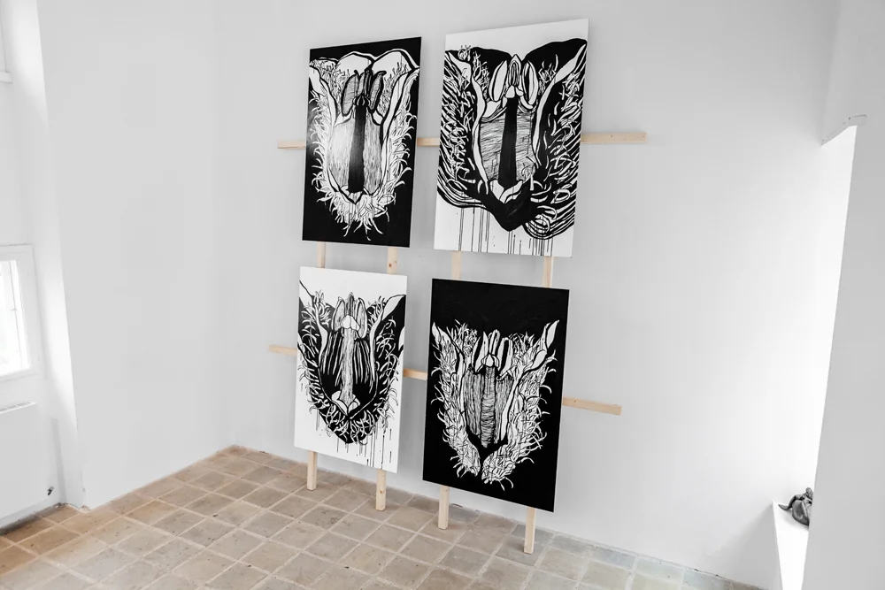 Forglemmigej #1 #2 #3 #4, materials: ink on MDF
