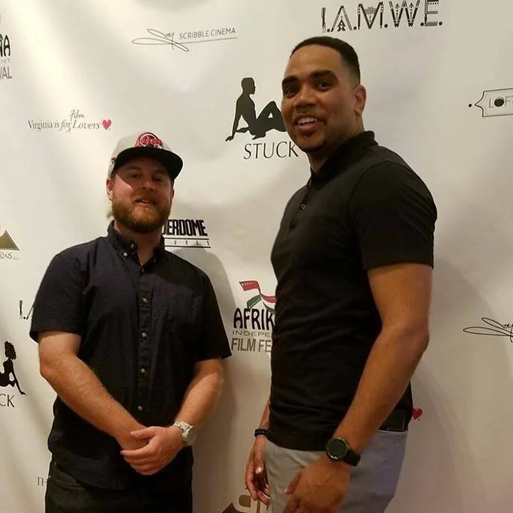 Jon Bibbs (right) with Stuck Director of Photography Stephen Miles at the film's table read event in Richmond, VA.