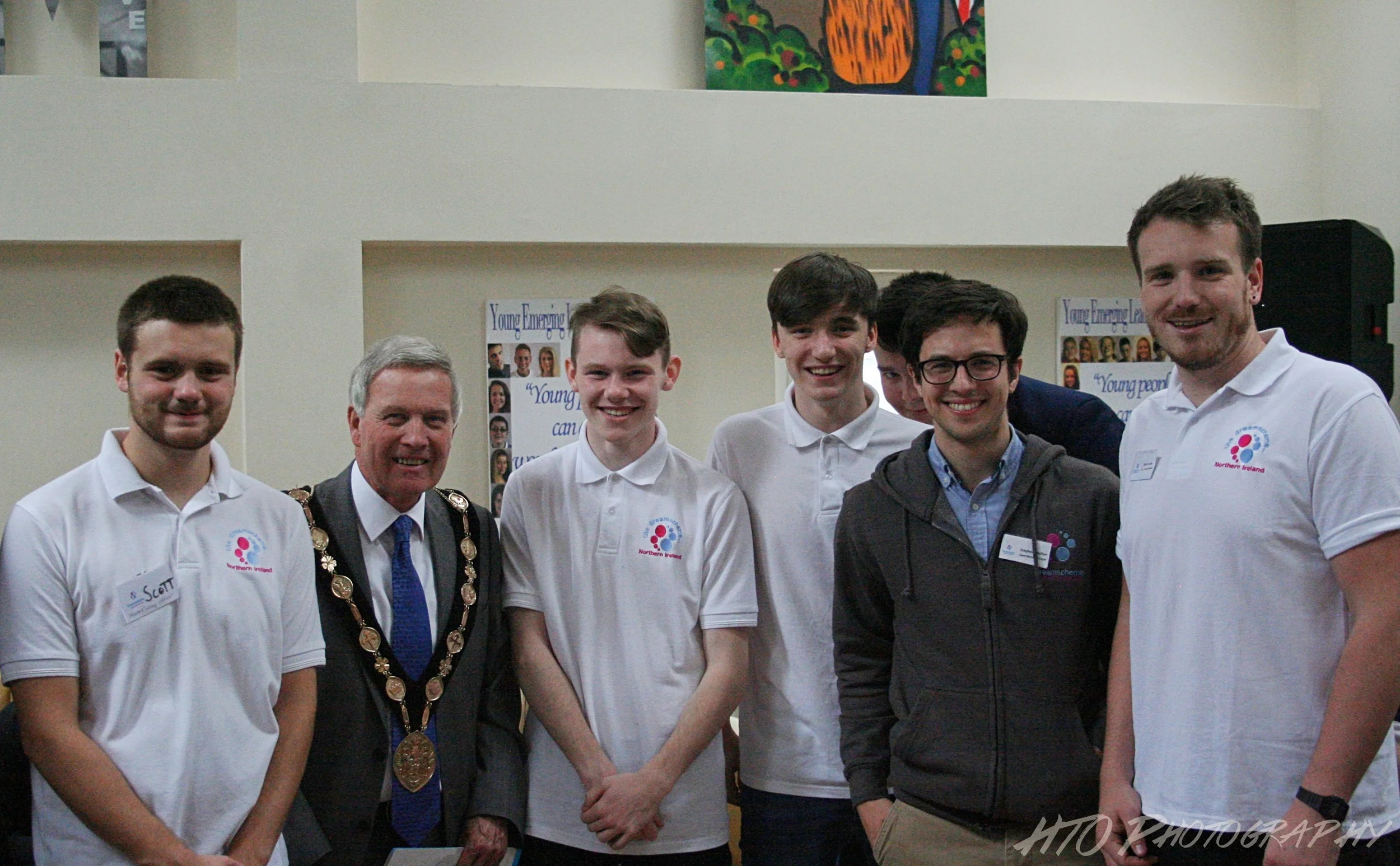 Mayor of Lisburn & Castlereagh City Council, Councillor Brian Bloomfield with Dreamscheme staff and young people