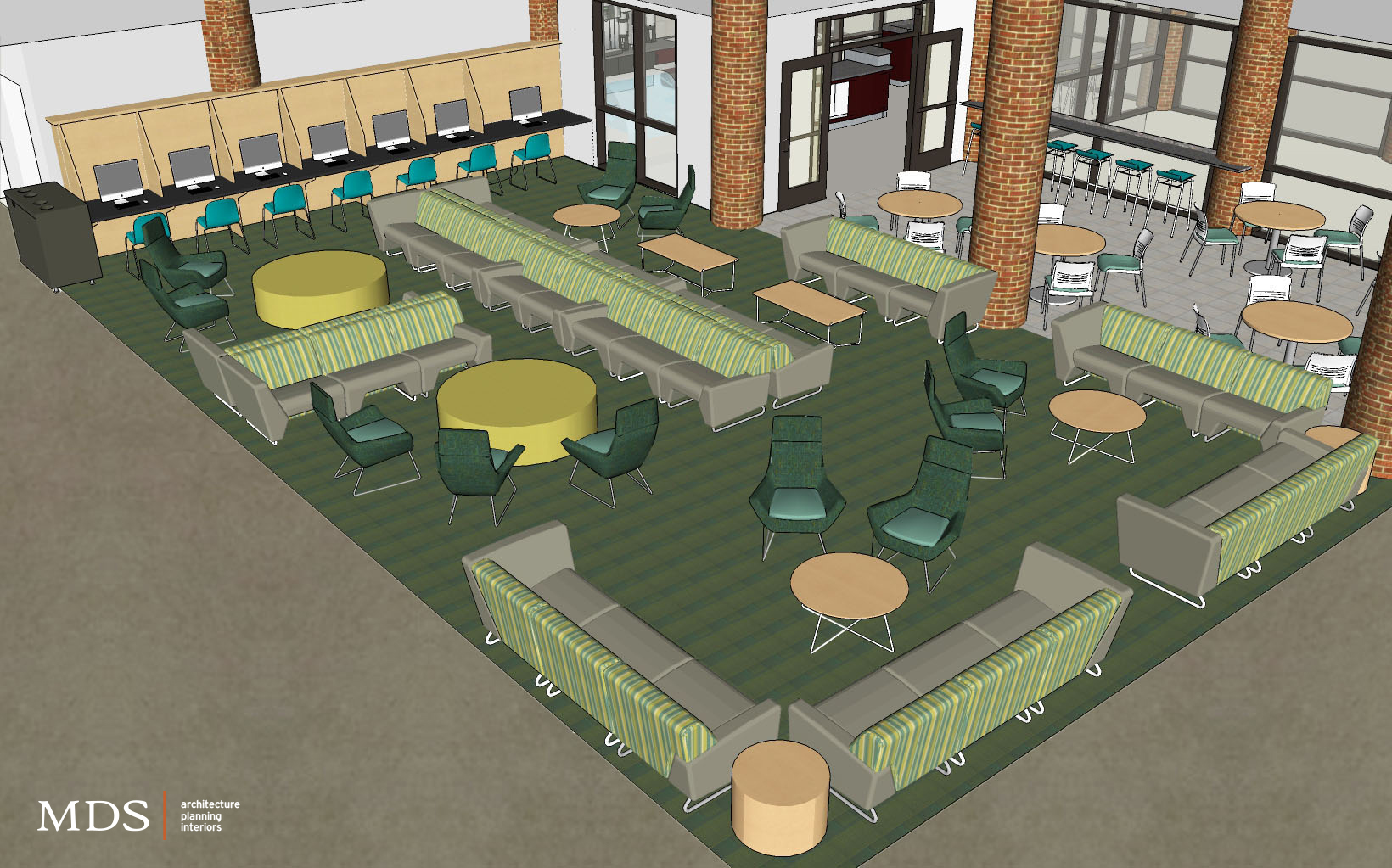 Above is an image showing the layout of the furniture for the area outside Burgess Cafe.