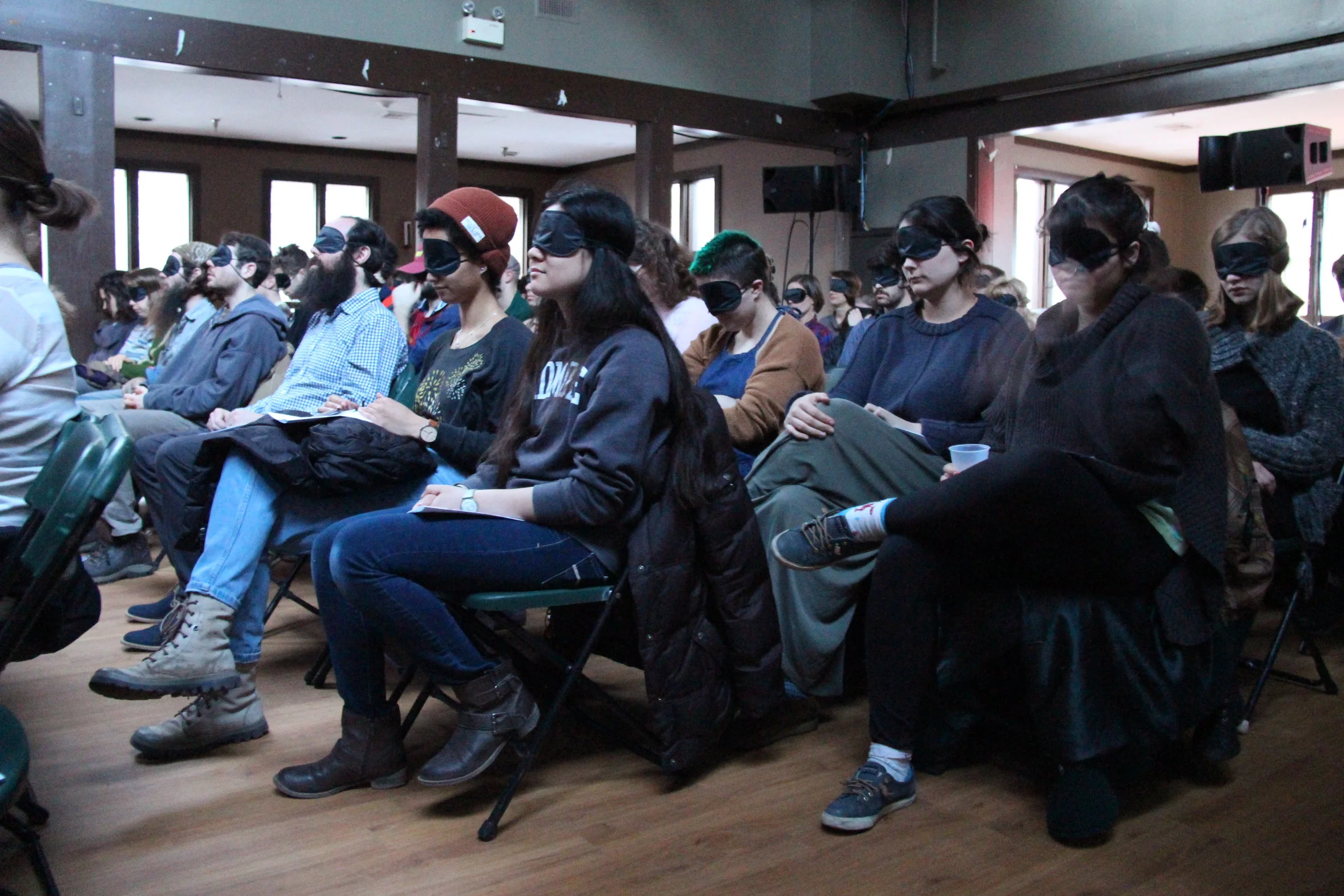 Skidmore students listening to the live "World According to Sound" experience