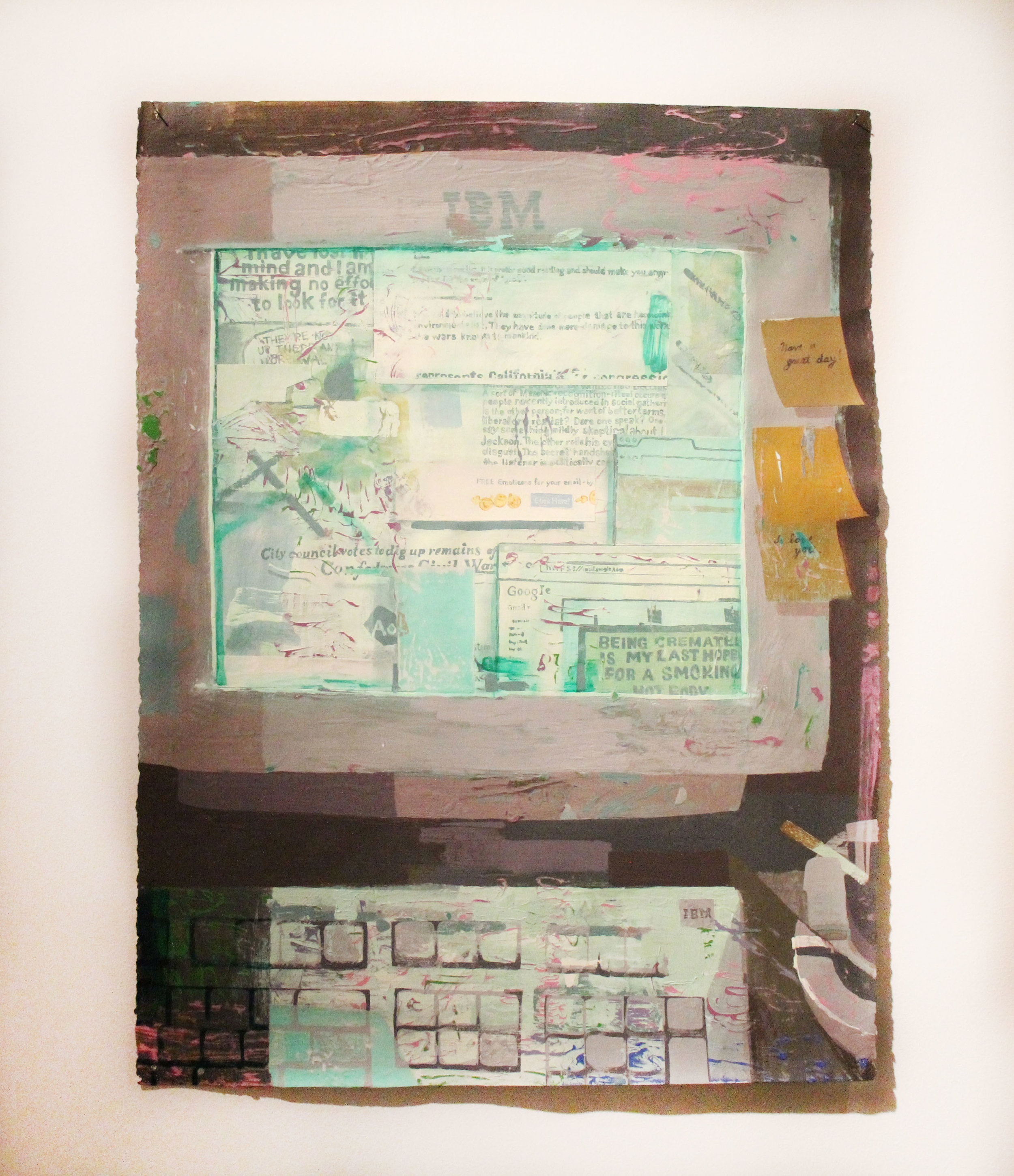 Pop- ups; Flashe, acrylic, collage on paper; 2015