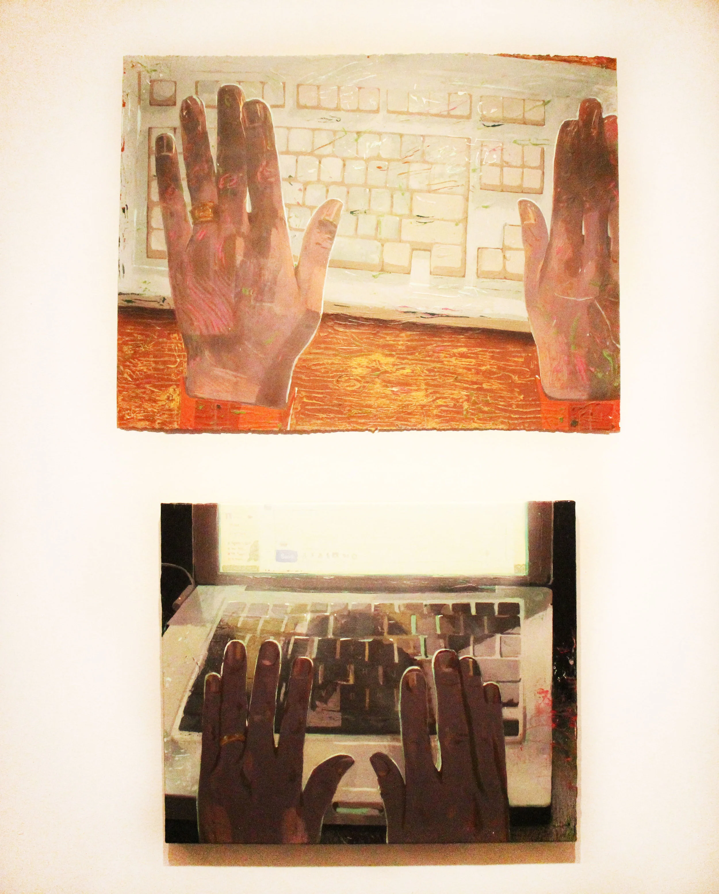 Top: Keyboard; Flashe, acrylic on paper; 2015 Bottom: Correspondence at Night; Flashe and acrylic on canvas; 2016