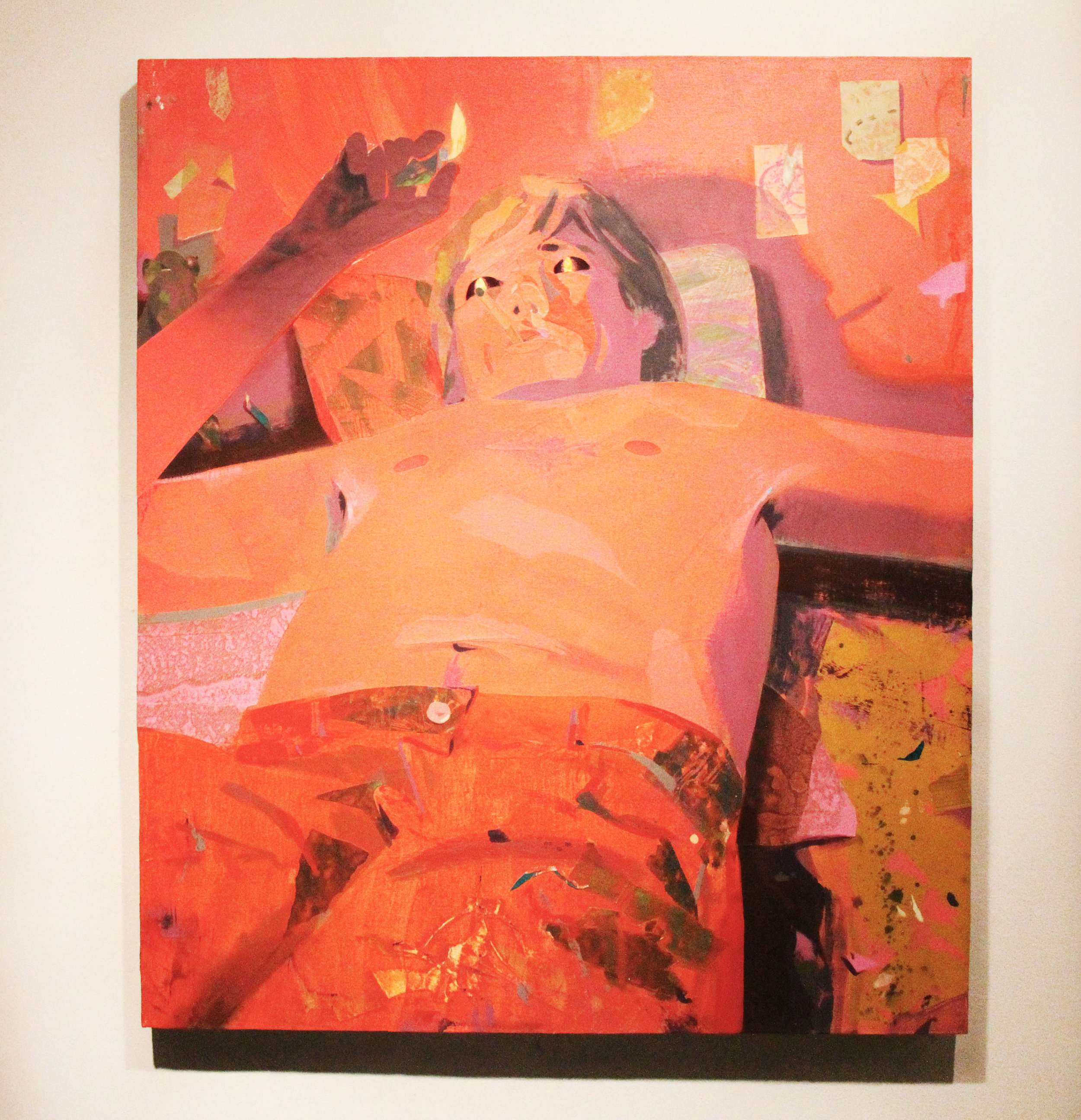 Brian in Nancy’ s Room ; Flashe, acrylic and collage on canvas; 2015