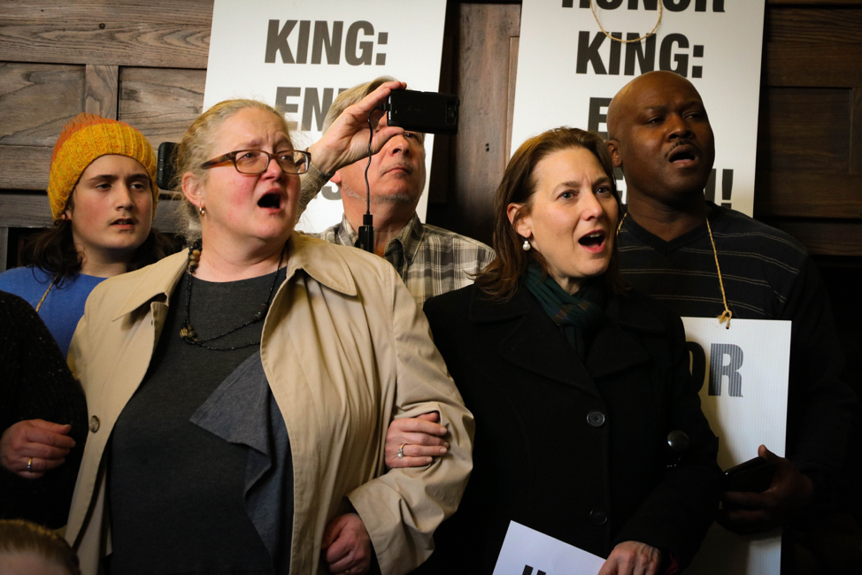 As an audio clip of Dr. King’s 'I Have a Dream' speech was played, the crowd fell silent.