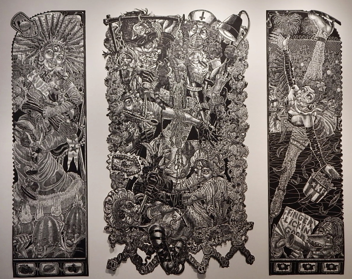 Tony de los Reyes, The Transformation of Brandy Baghead , Woodcut, 2009