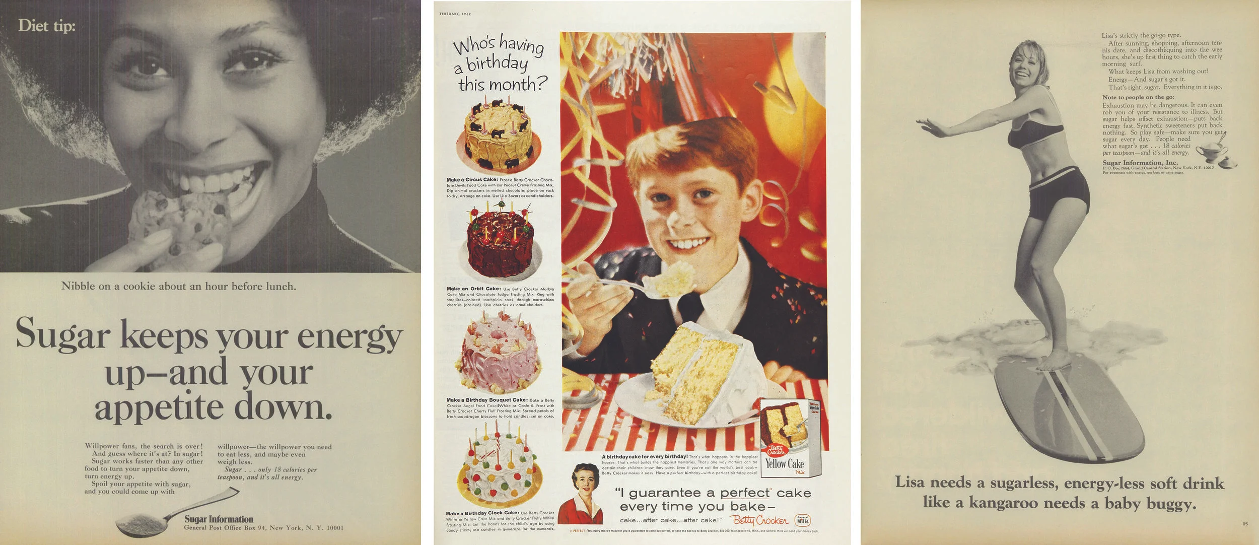 Advertisements by Sugar Information Inc. and Betty Crocker Yellow Cake Mix in Ladies Home Journal and Life (1959–1970)