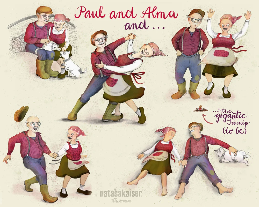 My final for week 3: The main characters in different poses. By this time I felt that I know my characters so well I wanted to give them names. So please say hello to Paul and Alma :-)