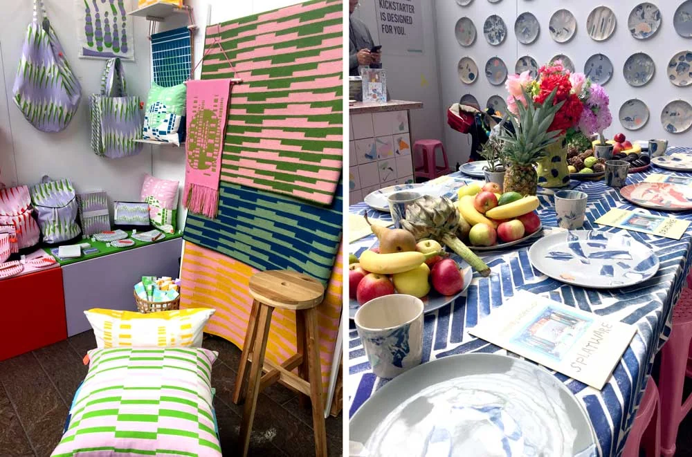 Laura Spring's booth (left) and Granby Workshop's 'splatware' (right)