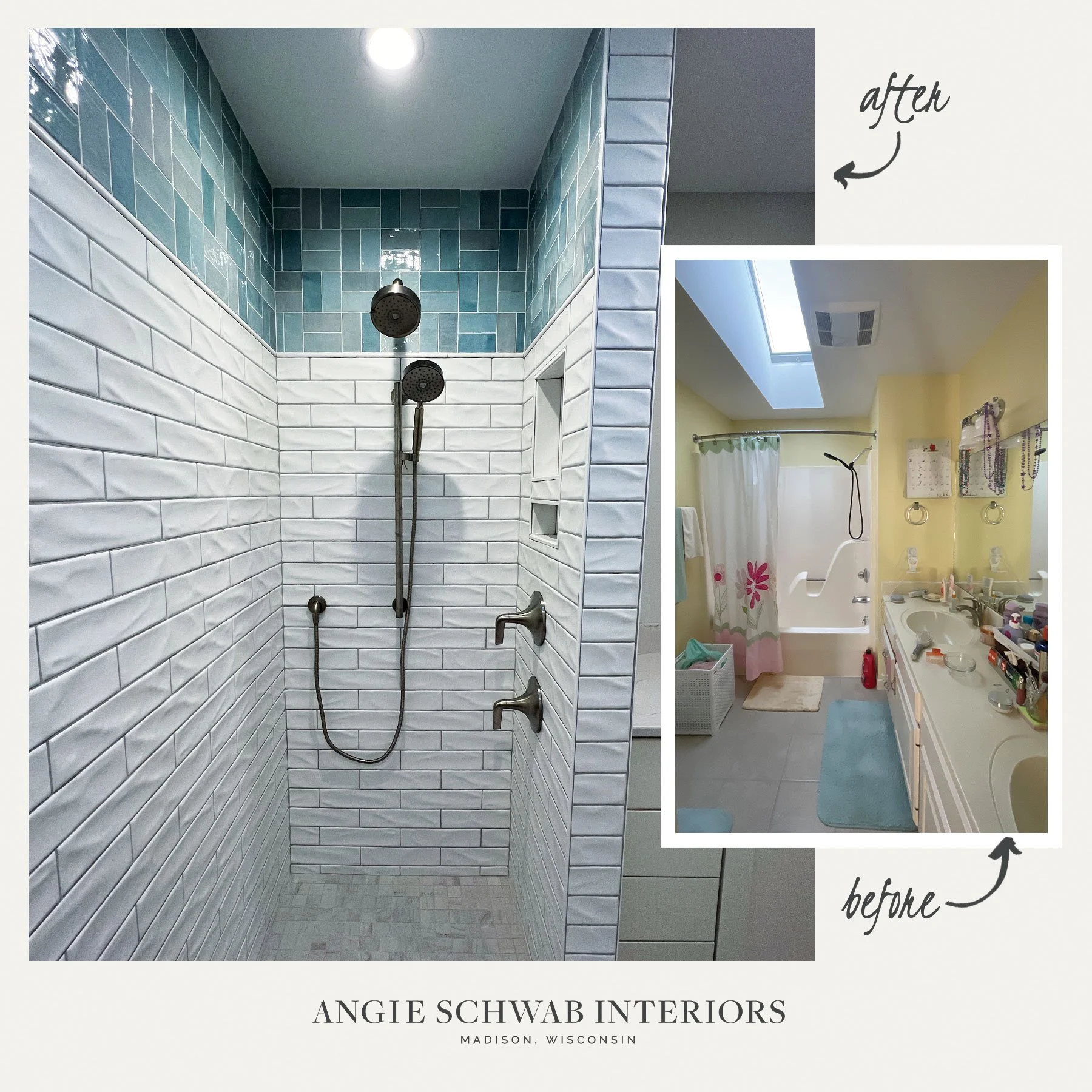 This space was outgrown. We re-imagined it with function, durability, and a cleaner layout&mdash;then layered in timeless materials while still keeping it fun. 

Interior Design | Bathroom Remodel | Tile Shower