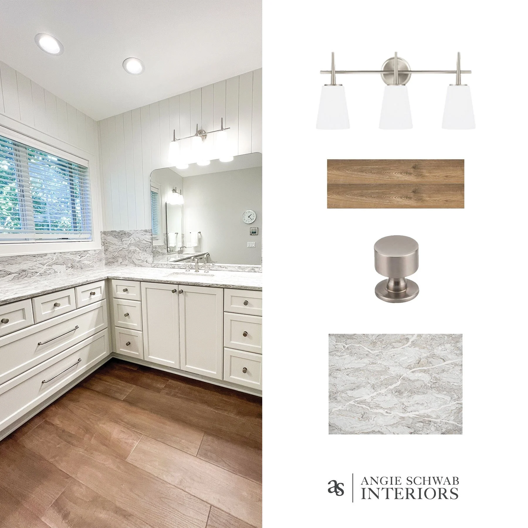 Fresh, functional, and beautifully cohesive 

This bath refresh is a perfect example of how thoughtful selections elevate everyday spaces.

We layered:
&ndash; A softly veined quartz for movement and light
&ndash; Warm wood flooring for contrast and 