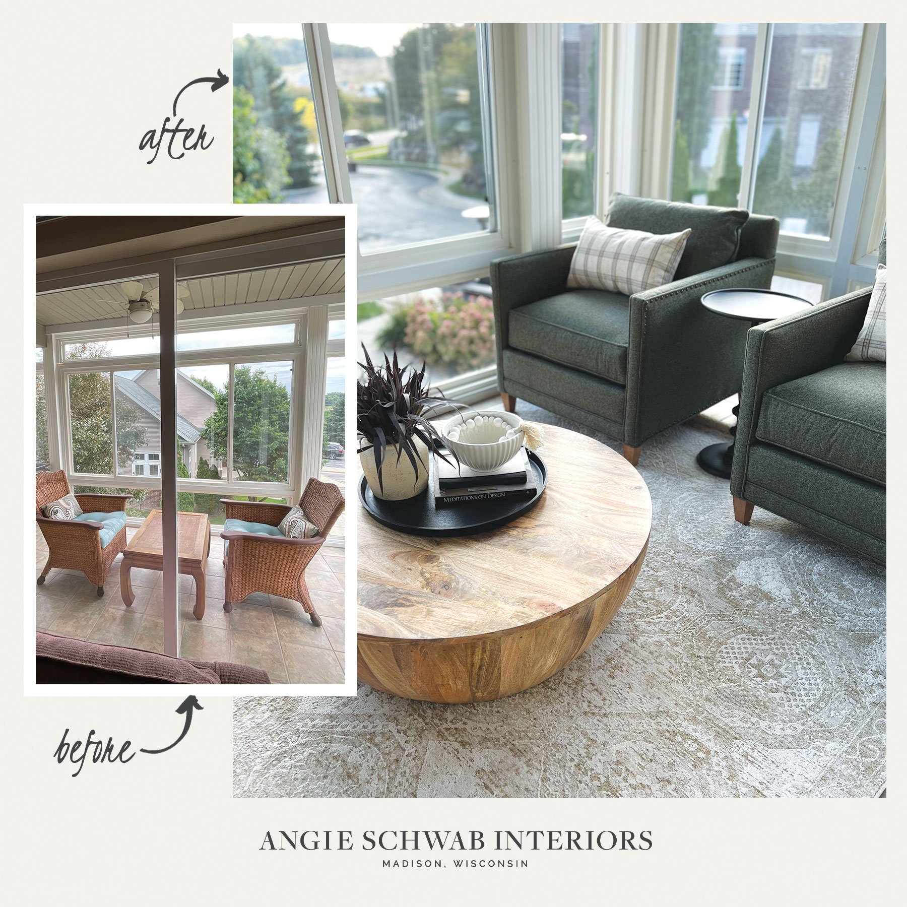 Before + After 

A finished room isn&rsquo;t just about the furniture you see &mdash; it&rsquo;s about the layers you feel.

In the original space, the seating sat directly on tile. Functional, yes &mdash; but visually disconnected and acoustically h