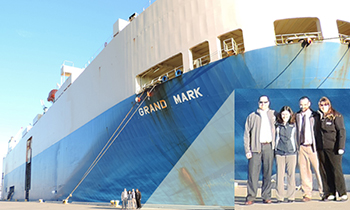 Pictured on left, SDDCTEA PND Senior Engineer Phil Krueger, GeoDecisions GIS Analyst Amanda Guers, GeoDecisions Business Analyst Curt Darden, and Gannett Fleming Vice President Jessica Hou pose at Port of Benicia, California, January 2015.