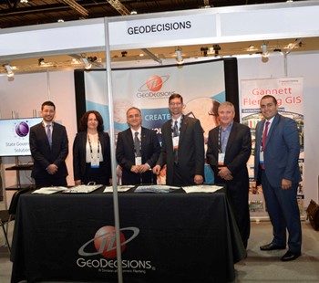 GeoDecisions team from left: Osama Asa'd, MCP, MCTS, GIS developer; Nijood Zarefa, PMP, GIS analyst; Hazem Barakat, PhD, Abu Dhabi general manager (Gannett Fleming); Kevin Switala, vice president; Robert Marsters, international director; Ohan Oumoudian, senior developer