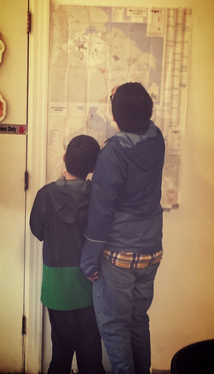 Wesdock's son's, Jack (left) and Noah (right) navigating maps.