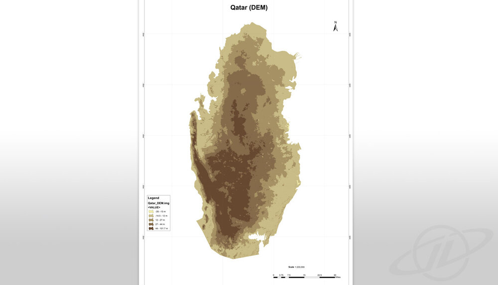  Here you see a digital elevation model (DEM) for the State of Qatar, generated from an aerial LiDAR survey. 