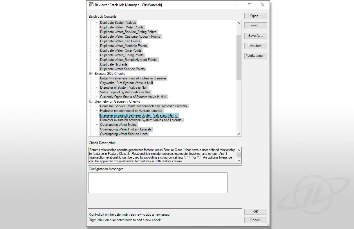  When first entering Data Reviewer, the Reviewer Batch Job Manager allows users to view the Batch Job Contents, execute SQL Checks, and look at Geometry on Geometry Checks. This page is helpful for data and status overviews when reviewing data for th