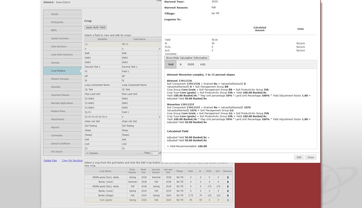  The Crop Rotation feature gives planners a list of identifiers to help them make crucial decisions. 