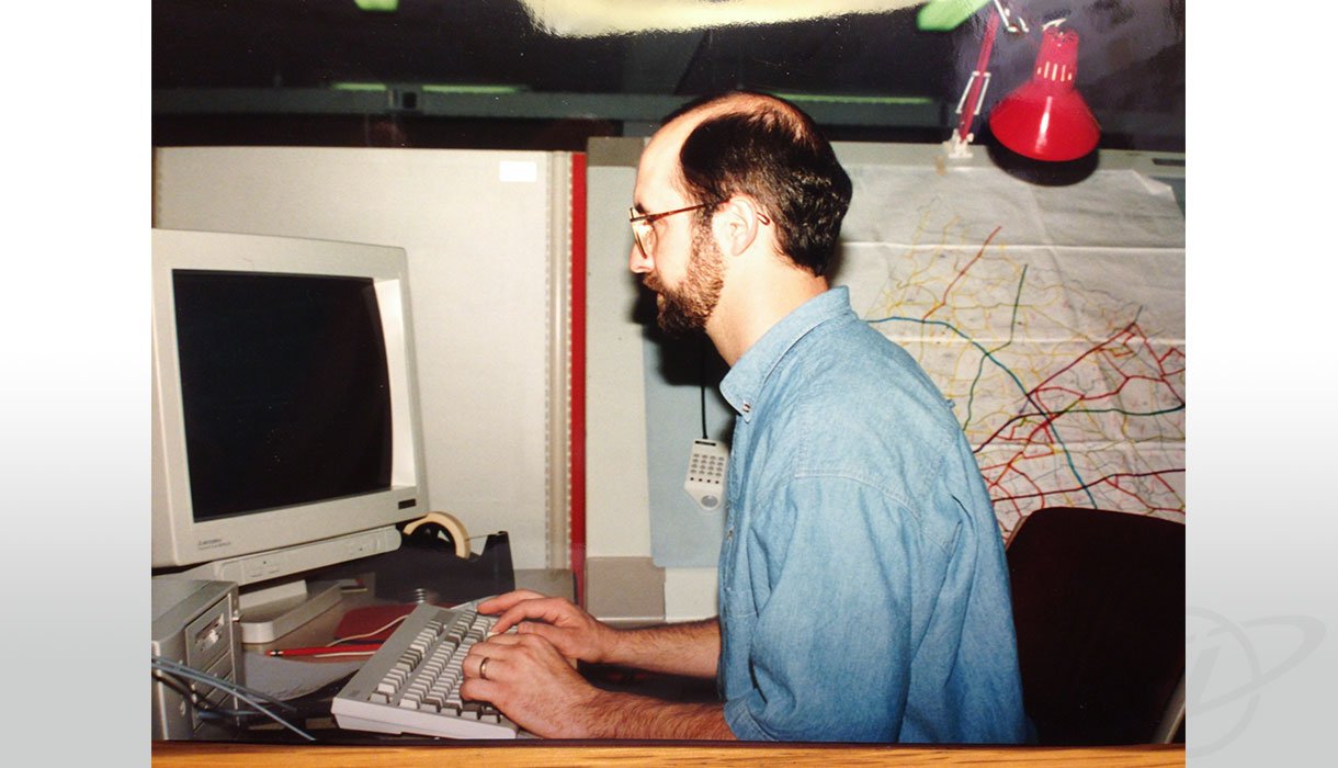  Dave busy at work in 1994 on his then cutting-edge technology desktop computer. 