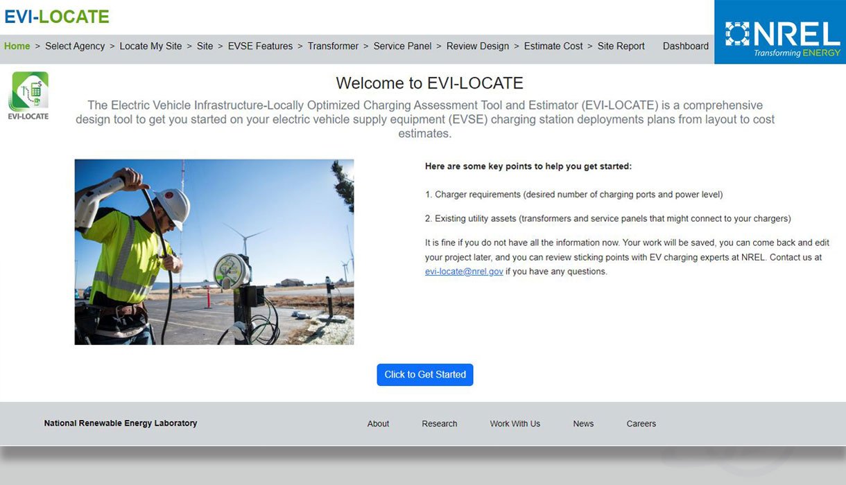  Graphic of the EVI-LOCATE Localized Charging Assessment Tool and Estimator Select My Site feature. 