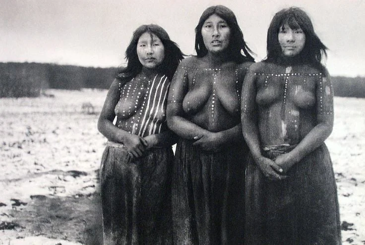 Portrait of Selk´nam women, Native Americans of Tierra del Fuego, Chile. 