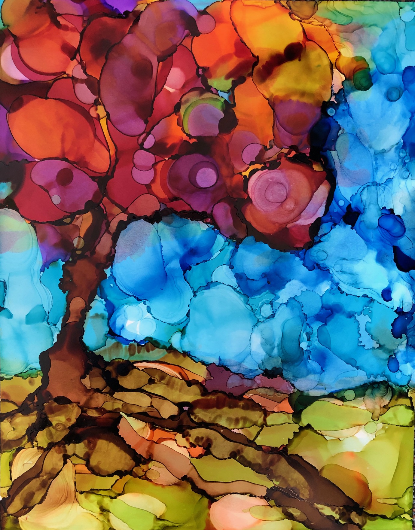 Spring's Farewell  - Original Artwork on Alcohol Ink Paper