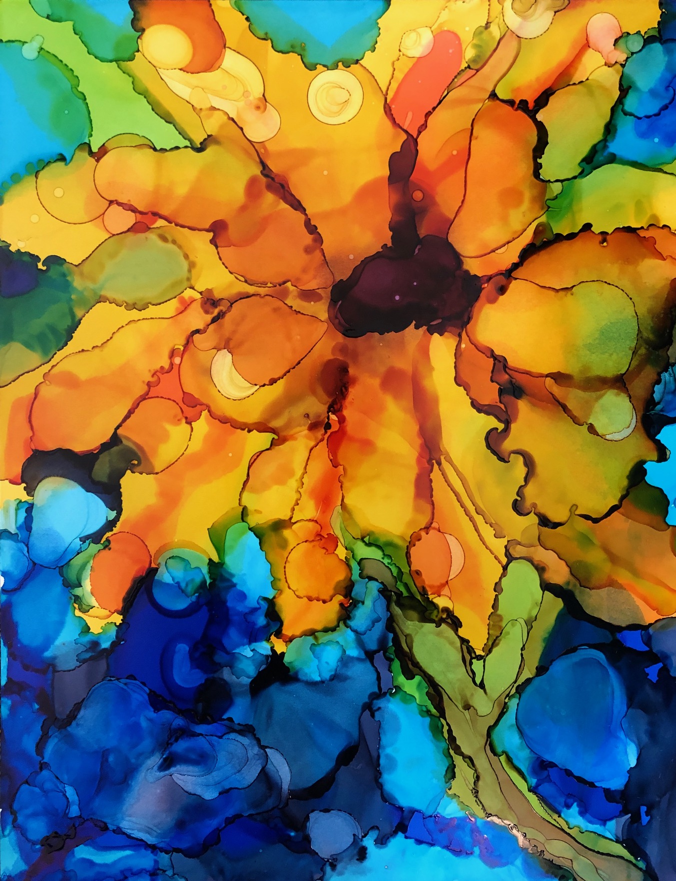 Sunshine, alcohol ink on yupo paper, 14"x11" SOLD