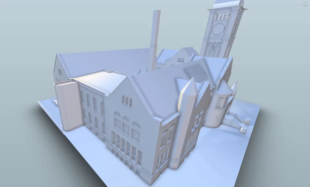 Early Revit model roof and rear view of Carnegie Free Library