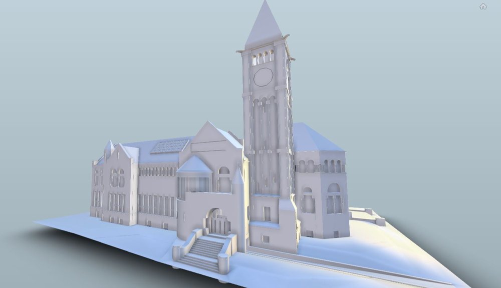 Early Revit model exterior view of Carnegie Free Library