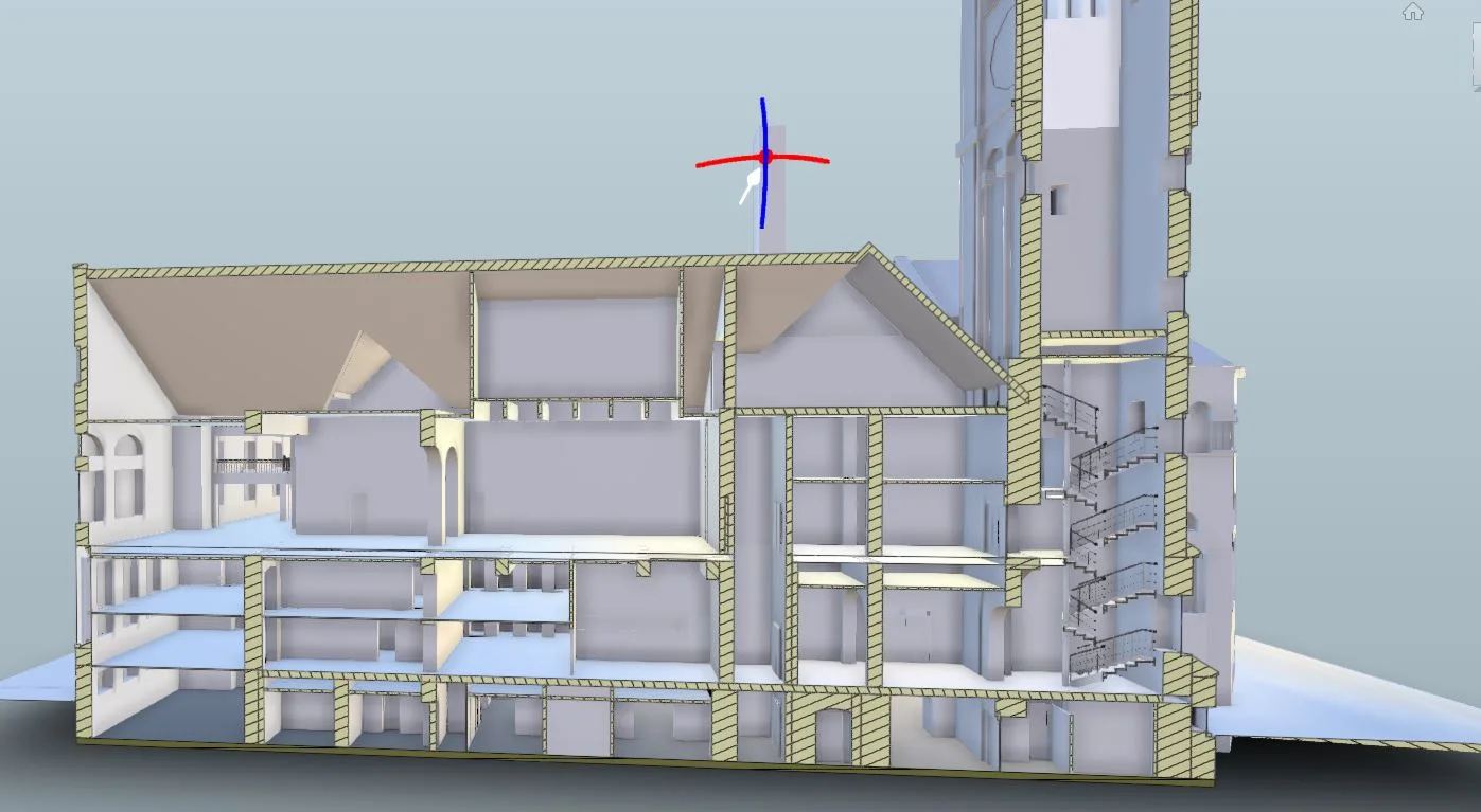 Architectural section view of the Carnegie Free Library Revit model