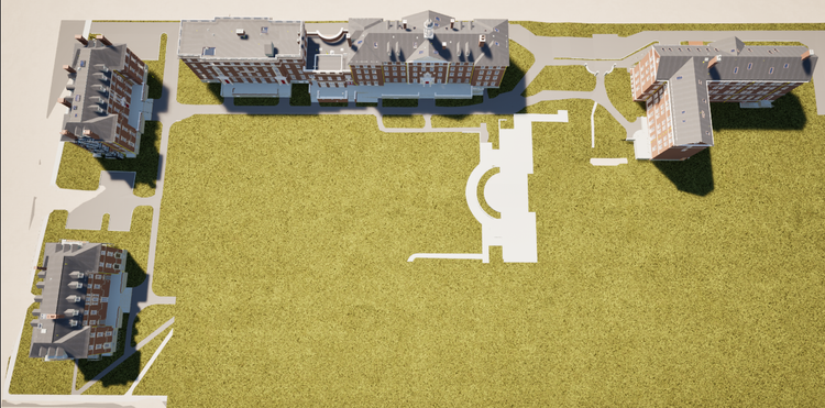 3D plan-style overview of the Radcliffe Yard buildings documented by Pointknown