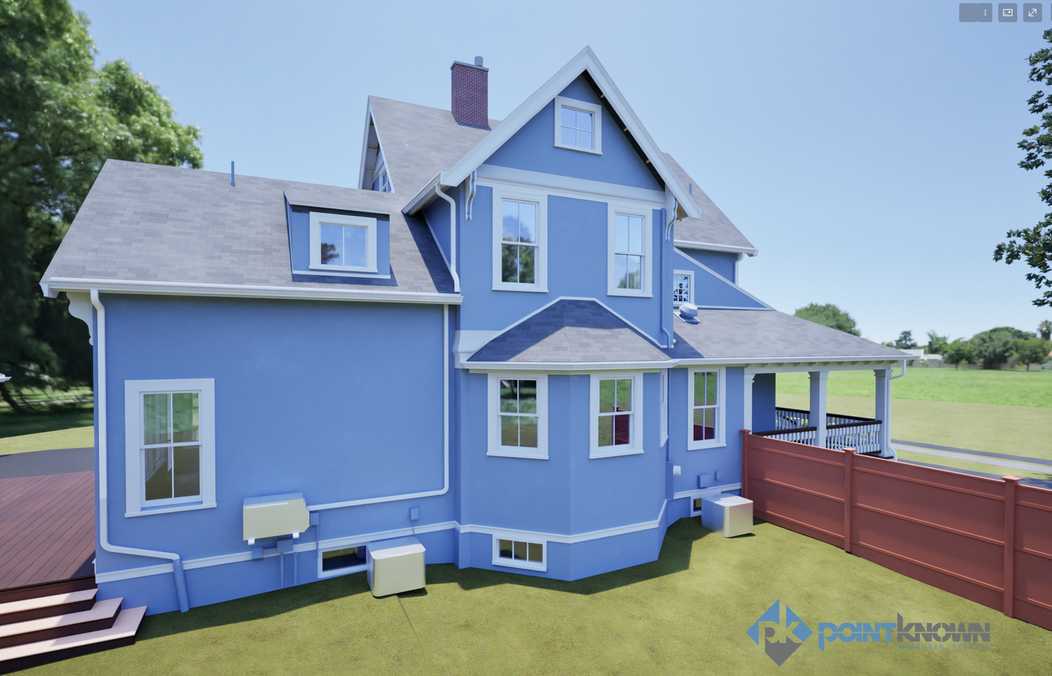 Existing 3D model view of Winchester home side elevation