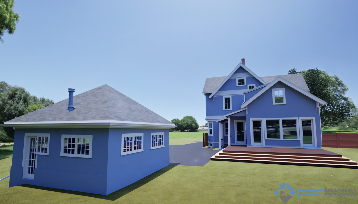 Backyard rendering of Winchester renovation existing conditions model