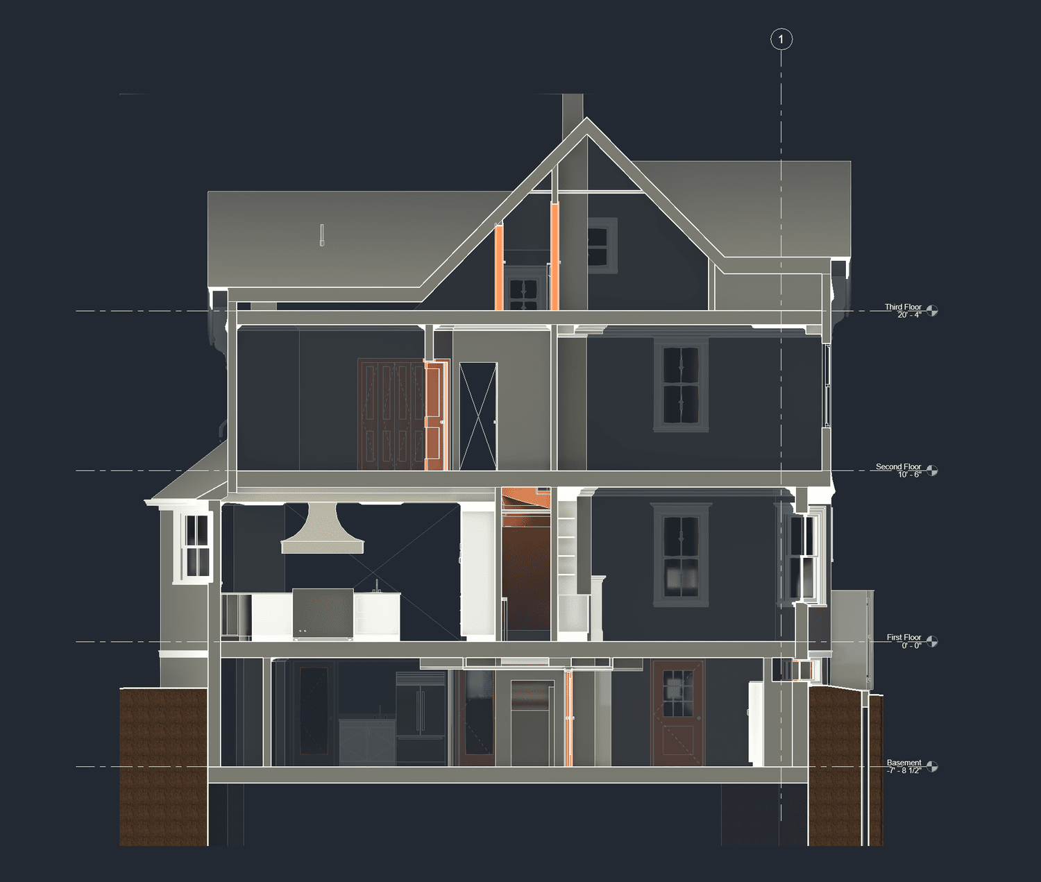 Architectural section through Winchester existing conditions model