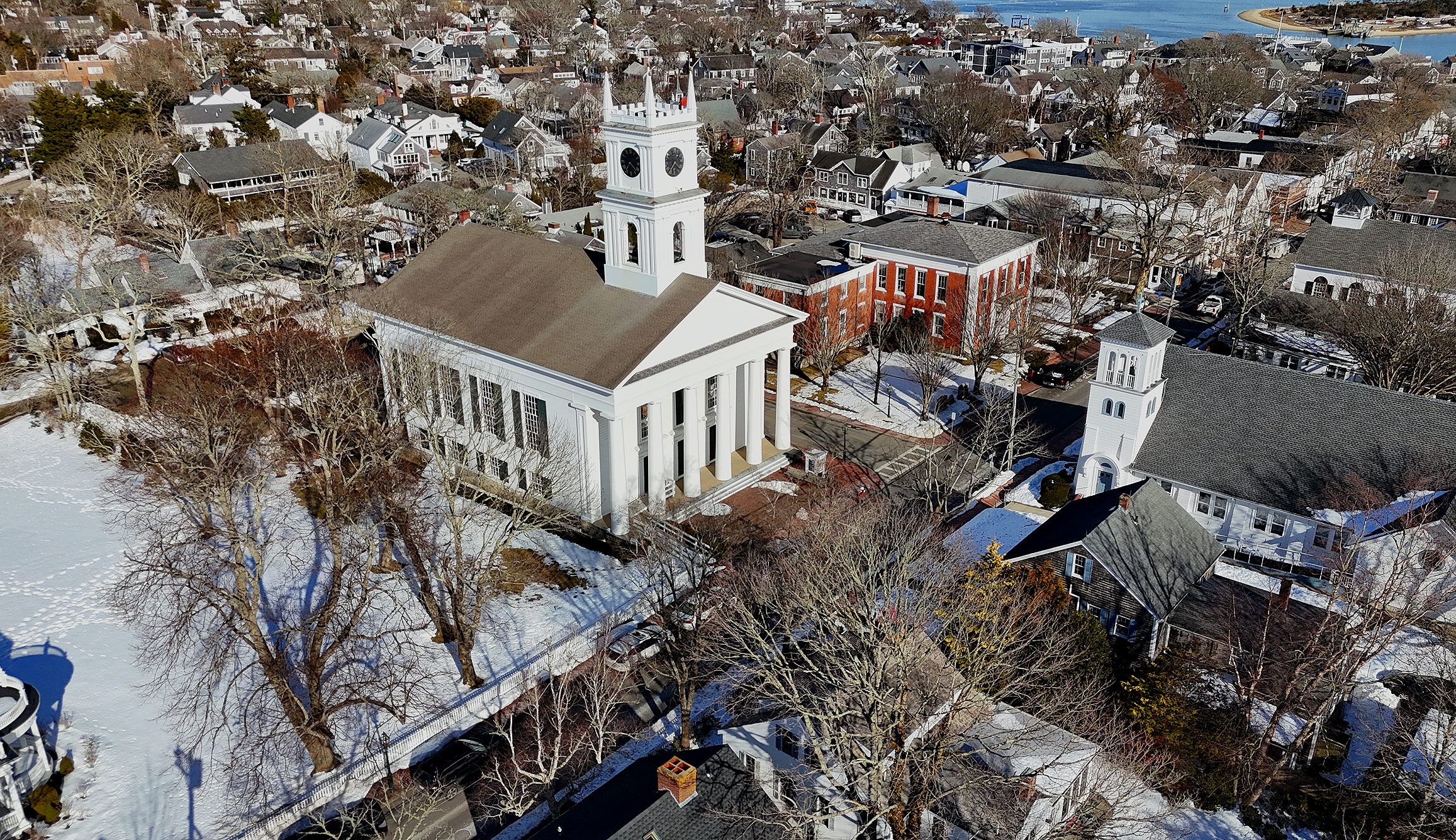 Old Whaling Church Edgartown Drone Aerial