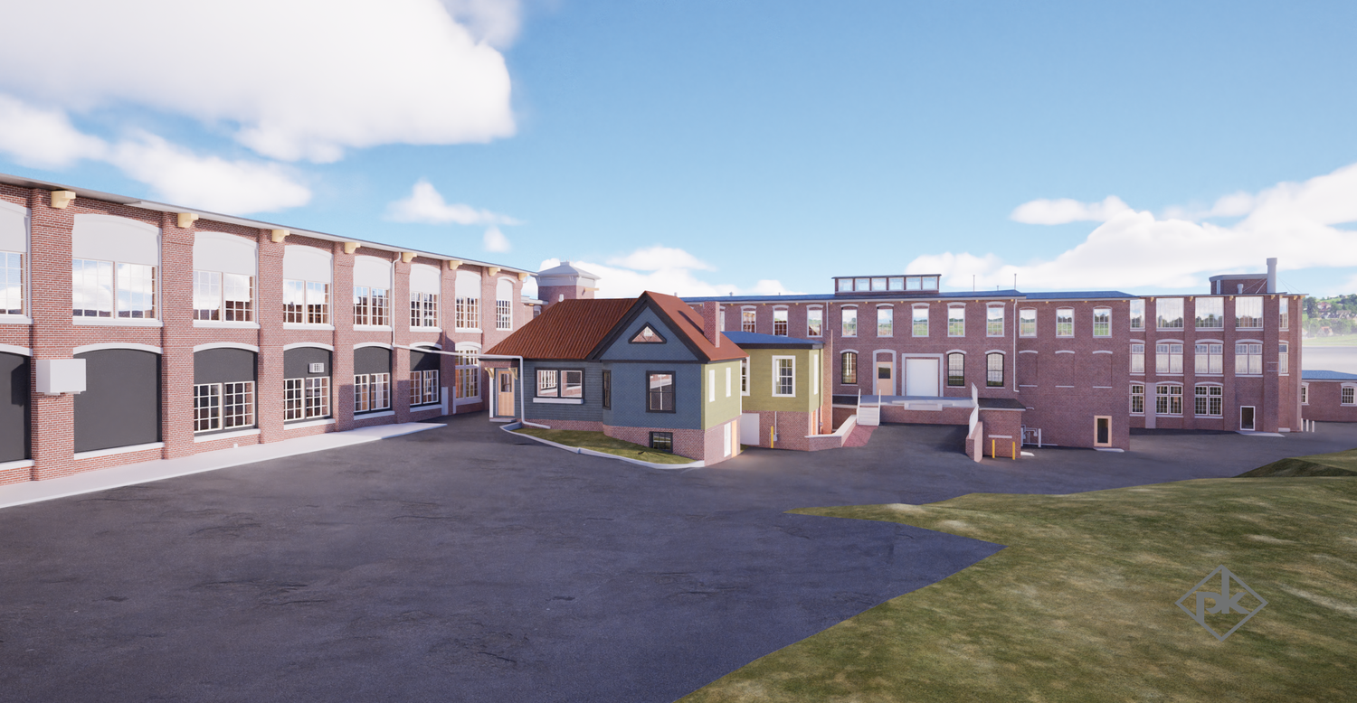 Franklin Mill front exterior render showing courtyard and building relationships