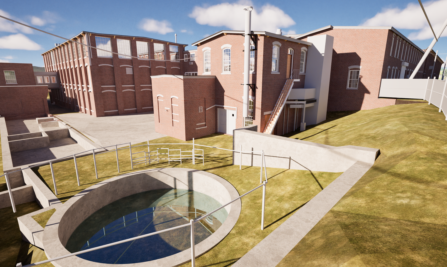 Franklin Mill rear exterior render showing utility and site conditions