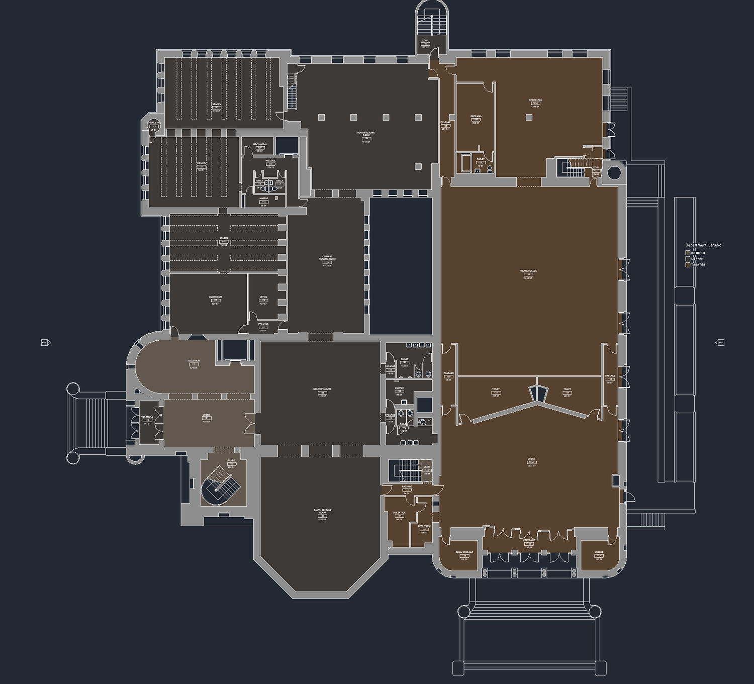 Existing conditions floor plan produced from Pointknown documentation of the Carnegie Free Library