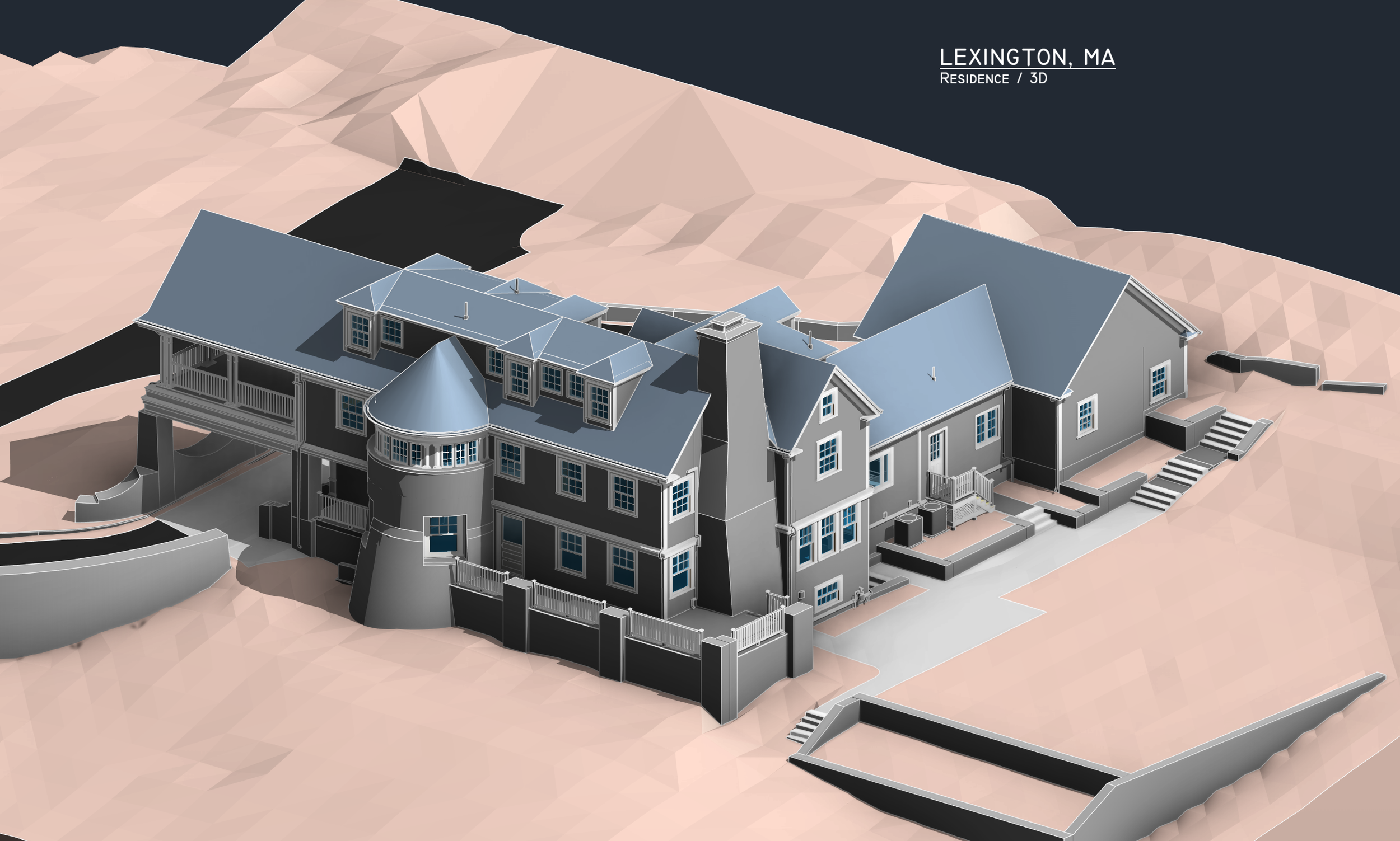 Revit existing conditions model of Pleasant Street Lexington with LiDAR-derived site topography